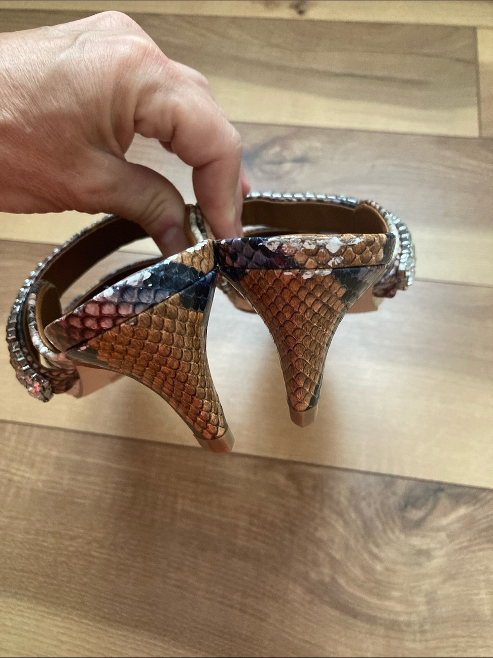 Kurt Geiger Snake Print Rhinestone Embellished Duchess Heels - Picture 4 of 10